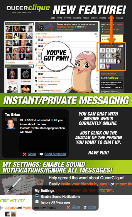 New QueerClique Feature: Instant/Private Messaging!