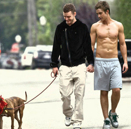 Singing superstar Justin Timberlake and hunky actor Robert Buckley in canine