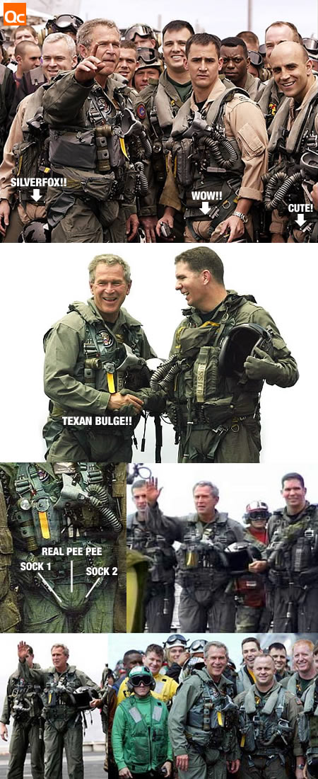 Bush struts a suspiciously big bulge