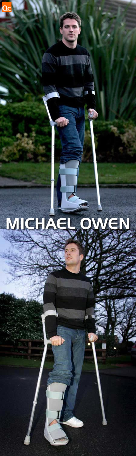 Michael Owen on crutches