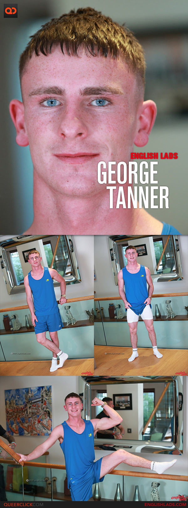 English Lads: Young Footballer George Tanner with Amazing Blue Eyes and Ripped Body Shows us his Uncut Cock