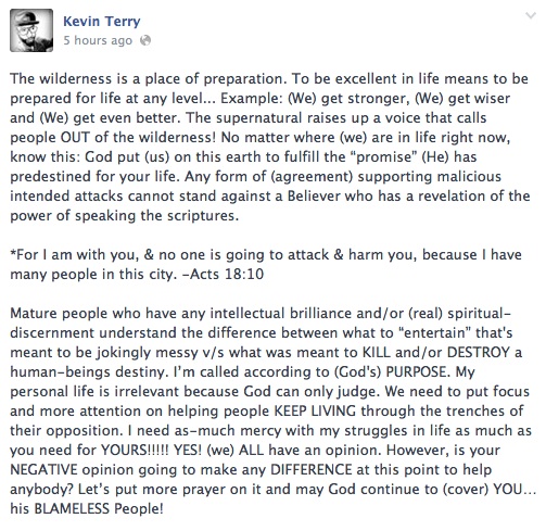 Kevin Terry sex tape response on Facebook