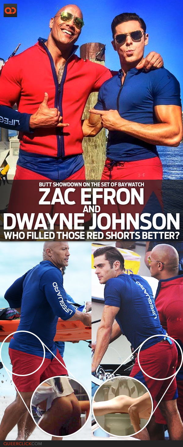 Zac Efron And Dwayne Johnson Had A Butt Showdown On The Set Of Baywatch - Who Filled Those Red Shorts Better?