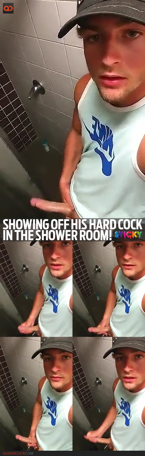 Showing Off His Hard Cock In The Shower Room!