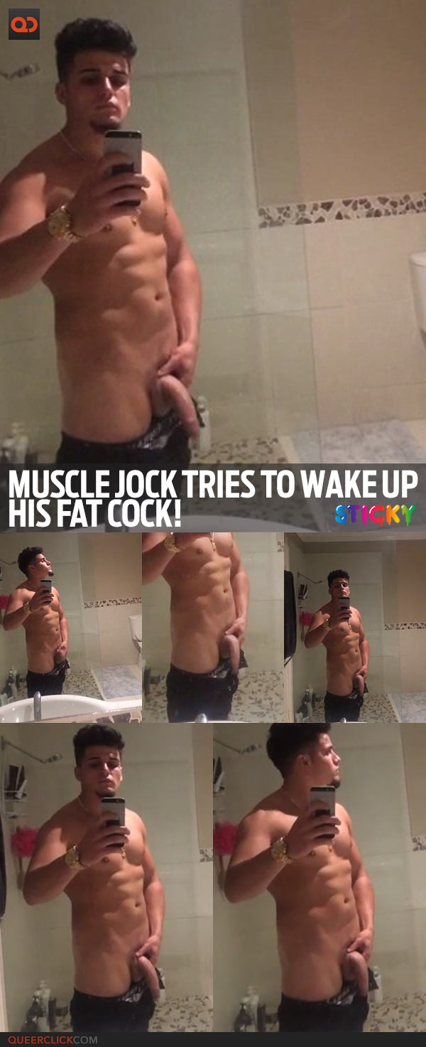 Muscle Jock Tries To Wake Up His Fat Cock!