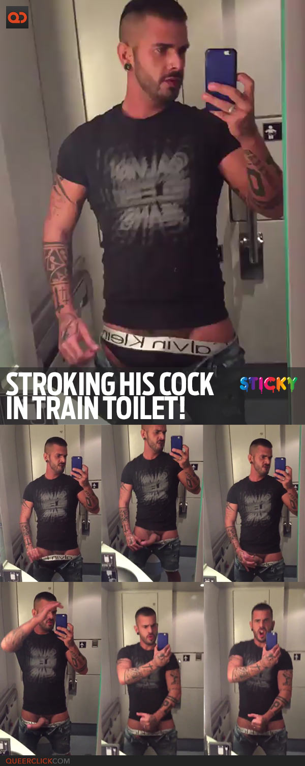 Stroking His Cock In Train Toilet!