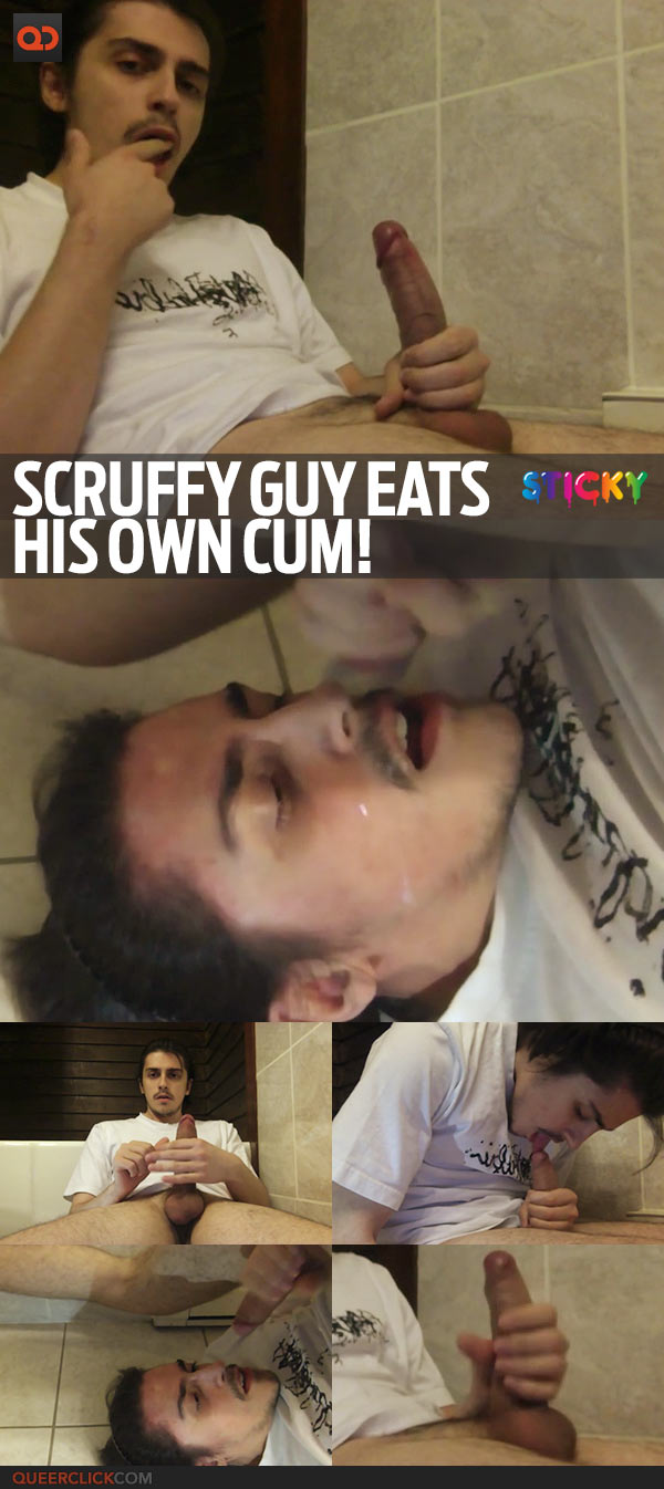  Scruffy Guy Eats His Own Cum!