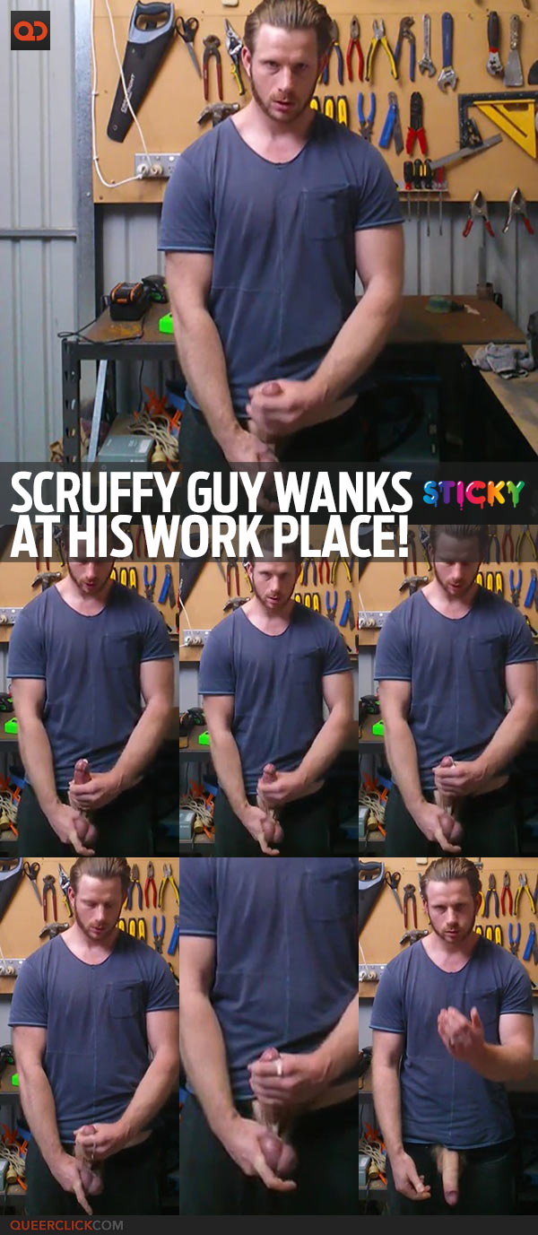  Scruffy Guy Wanks At His Work Place!