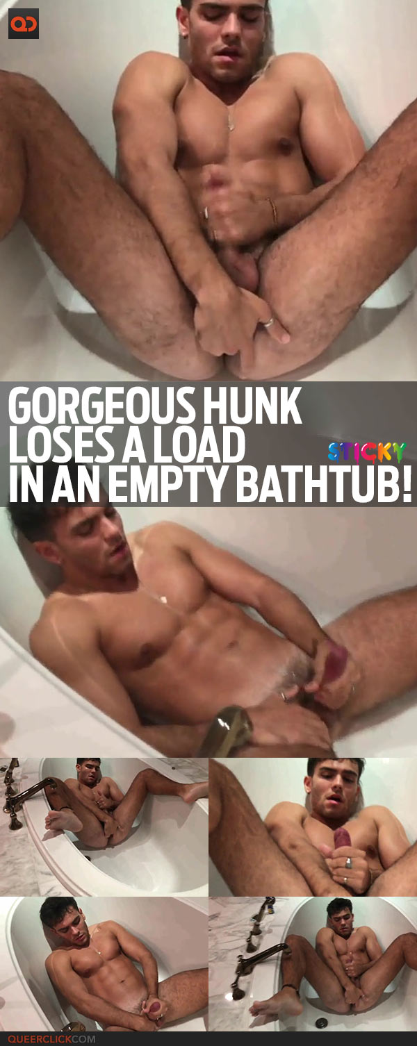Gorgeous Hunk Loses A Load In An Empty Bathtub!