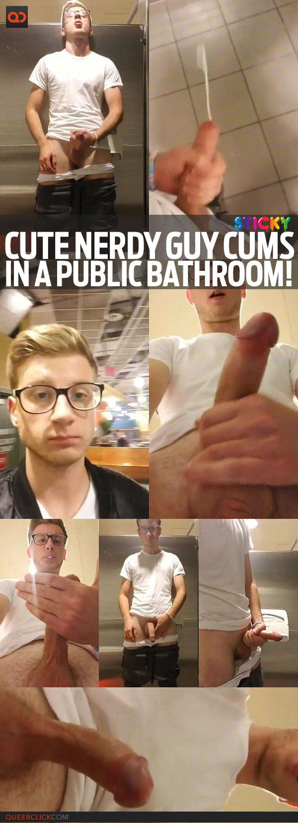 Cute Nerdy Guy Cums In A Public Bathroom!