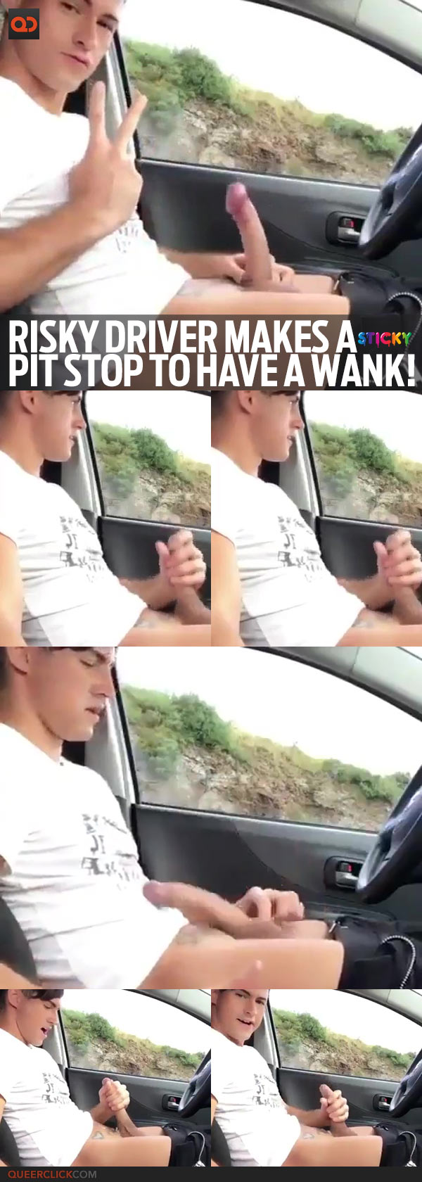 Risky Driver Makes A Pit Stop To Have A Wank!