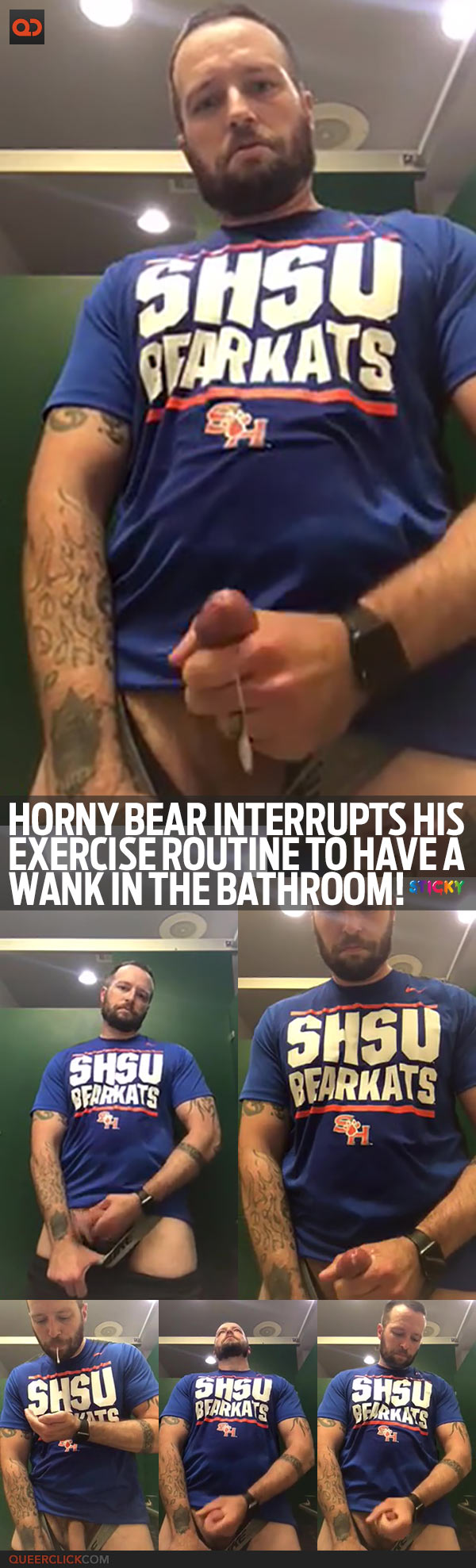 Horny Bear Interrupts His Exercise Routine To Have A Wank In The Bathroom!