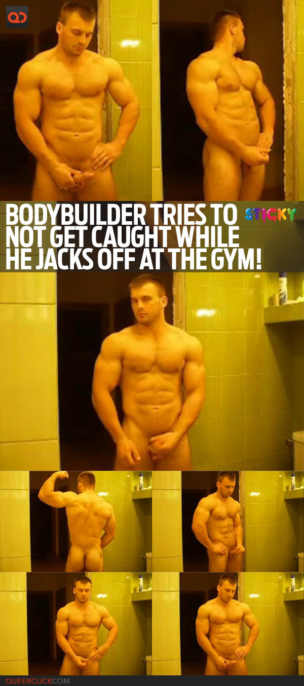Bodybuilder Tries To Not Get Caught While He Jacks Off At The Gym!