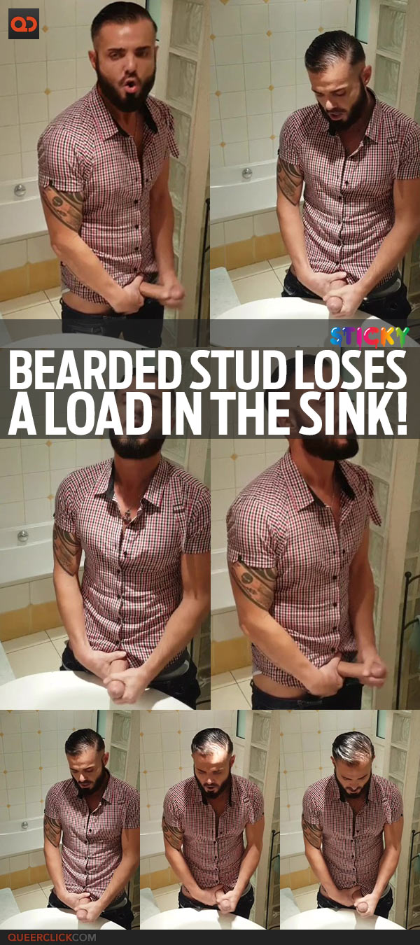 Bearded Stud Loses A Load In The Sink!