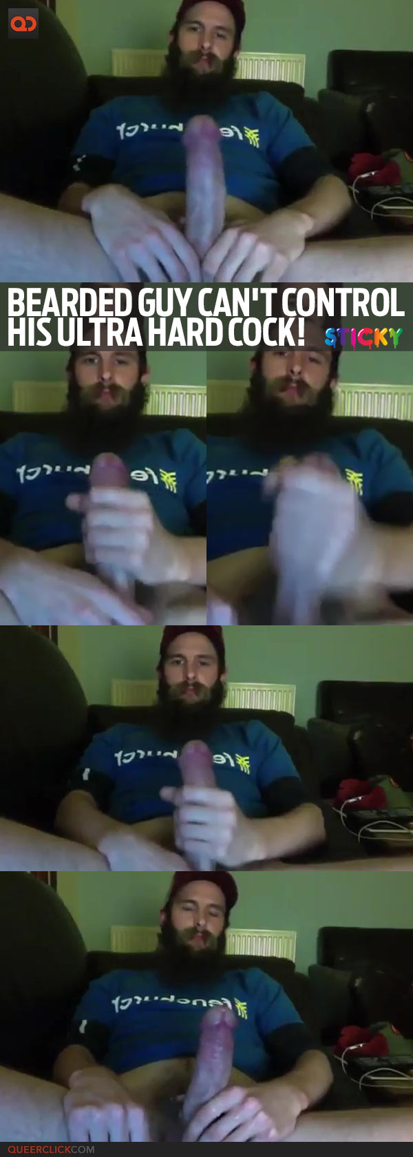Bearded Guy Can't Control His Ultra Hard Cock!