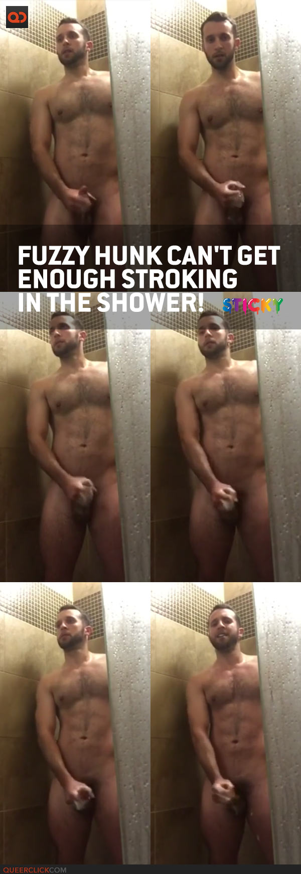 Fuzzy Hunk Can't Ger Enough Stroking In The Shower!
