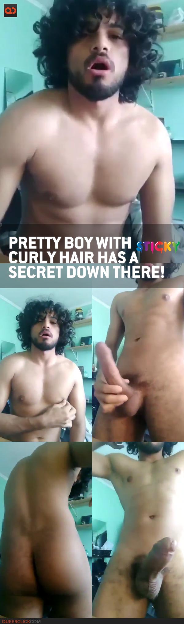 Pretty Boy With A Curly Hair Has A Secret Down There!