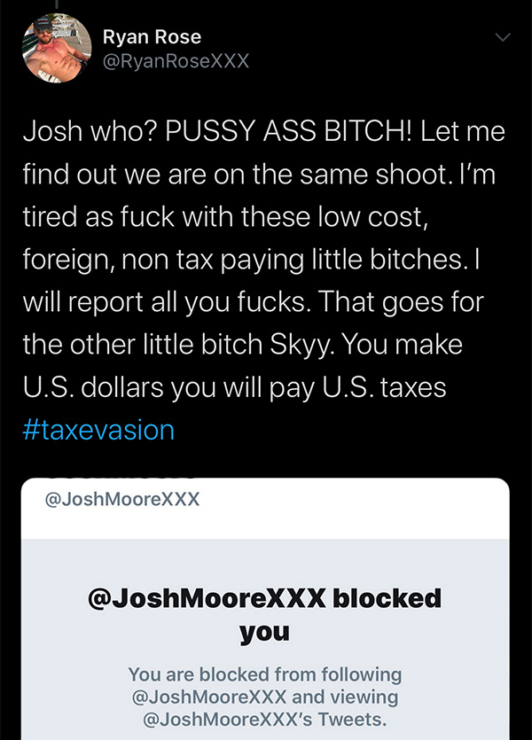 Ryan Rose Tries to Reignite His Twitter War with Josh Moore. Other Models Weighed In!