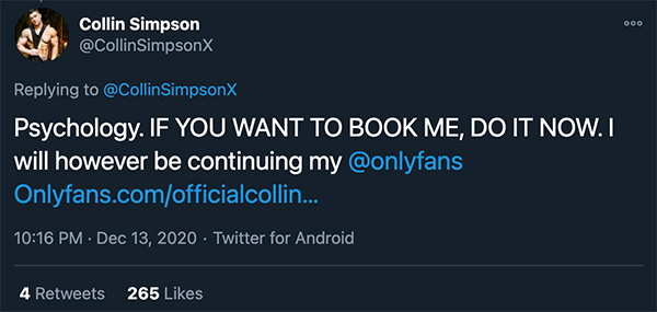 Collin Simpson Says He's Pushing Through with Retirement From Gay Porn Unless...