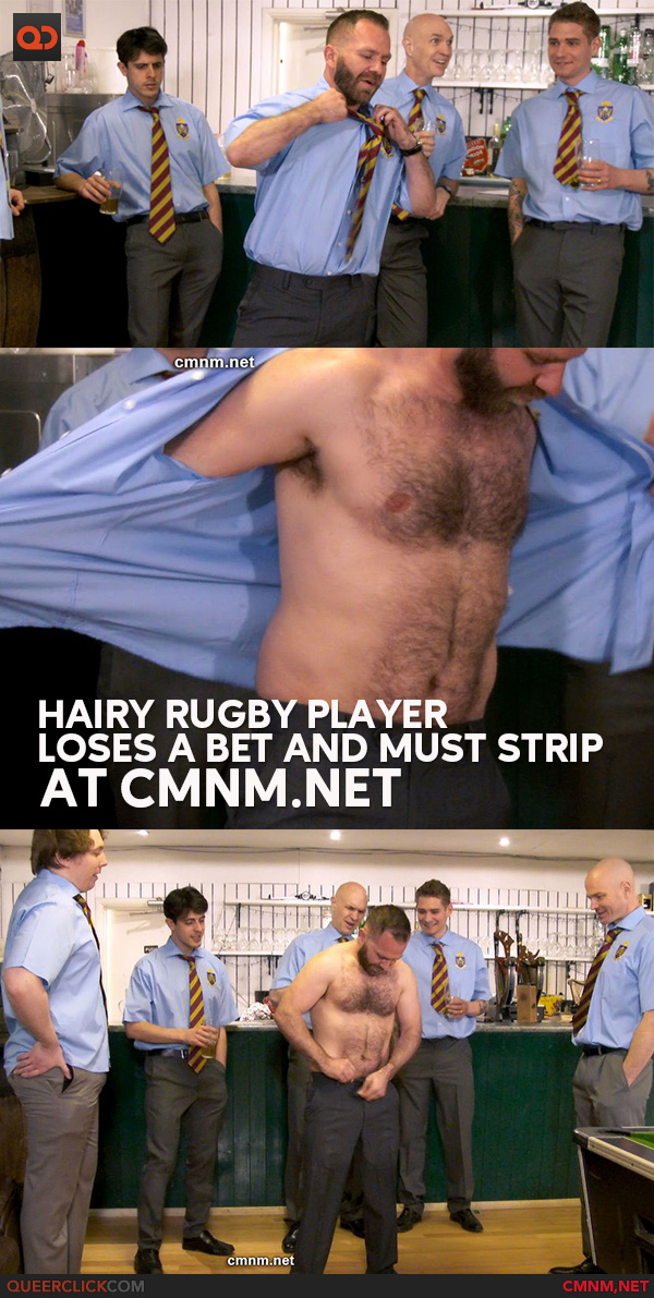 Hairy Rugby Player Loses a Bet and Must Strip at CMNM.net