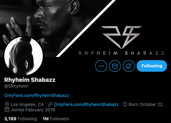 Porn Star Rhyheim Shabazz Hits 1 Million Followers on Twitter!