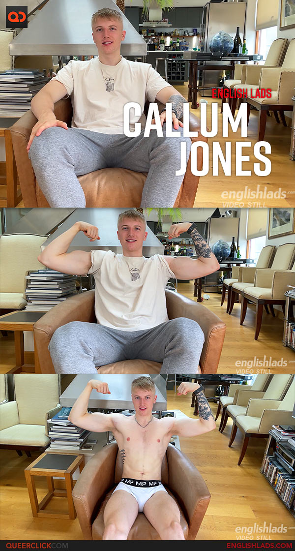 English Lads: Straight, Young and Muscular Blond Lad Callum Jones Wanks his Big Uncut Cock