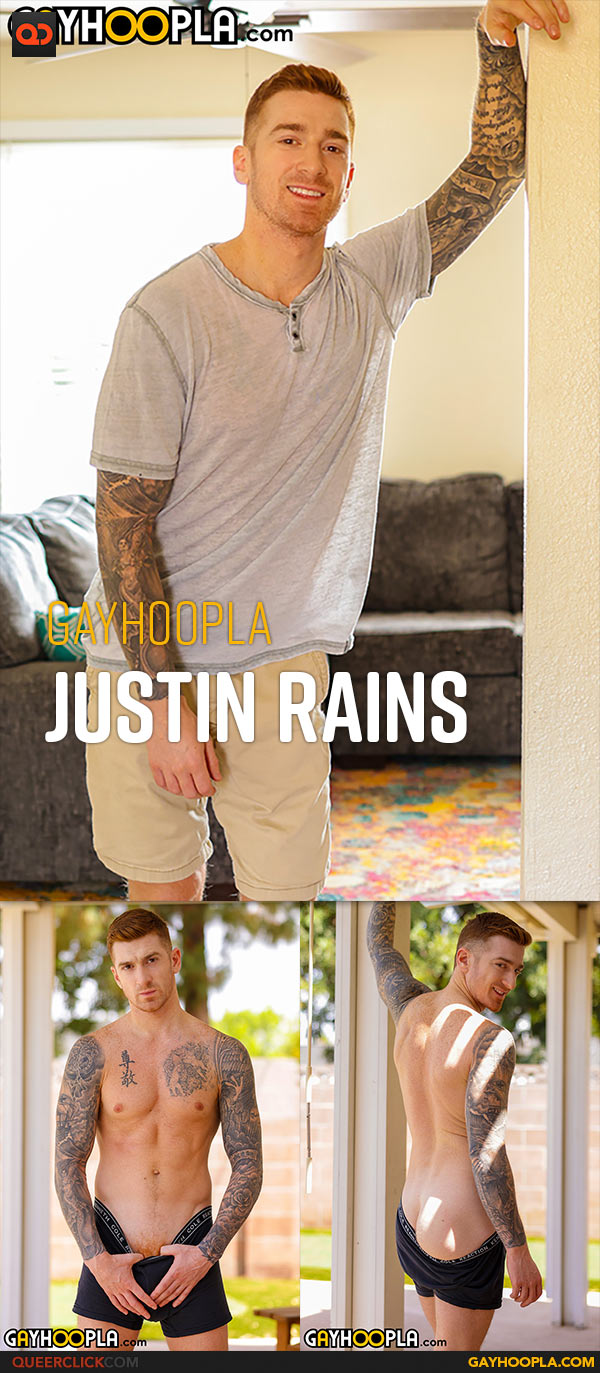 Gayhoopla: Justin Rains - Tatted Hottie Showers Himself In Cum