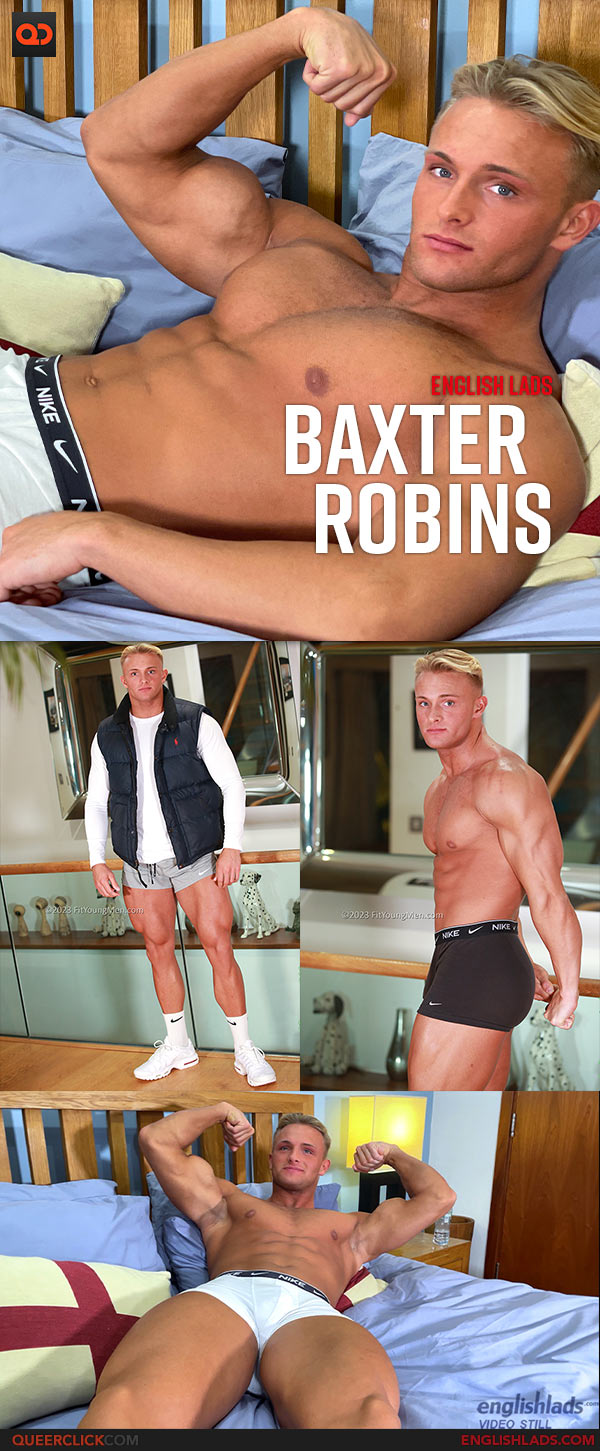 English Lads Baxter Robins - Straight Muscular Body Builder Wanks his Uncut Cock pic image