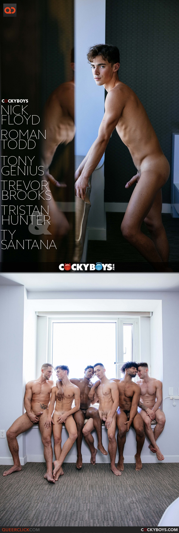 CockyBoys: Nick Floyd, Tristan Hunter, Roman Todd, Tony Genius, Ty Santana, and Trevor Brooks