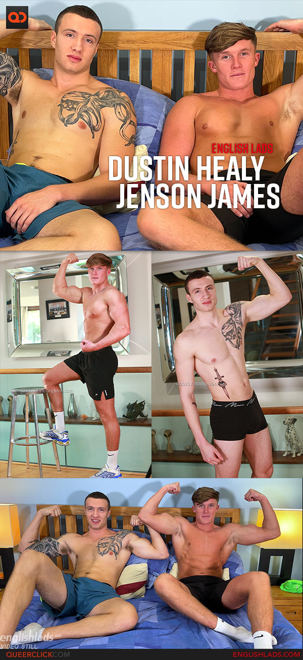 English Lads: Dustin Healy and Jenson James - Two Muscular Hunks Wank Each Other’s Huge Uncut Cocks