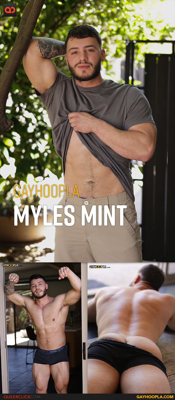 Gayhoopla: Myles Mint - Amateur Bodybuilder Flexes and Jerks His Uncut Cock