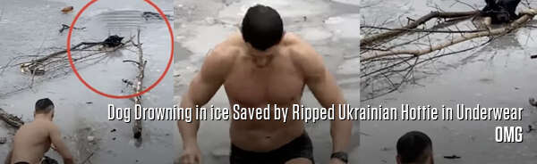 Dog Drowning in ice Saved by Ripped Ukrainian Hottie in Underwear